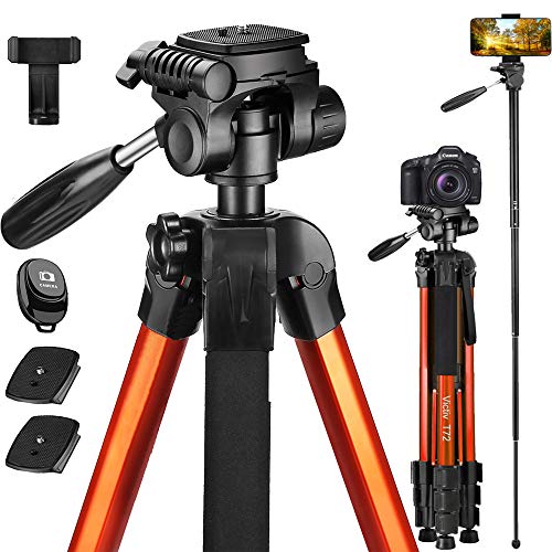 Trípode de Cámara (55cm-182cm), Victiv Trípode de Aluminio con Control Remoto & Soprtre de Teléfono, Compatible para Grabación de Video - Naranja