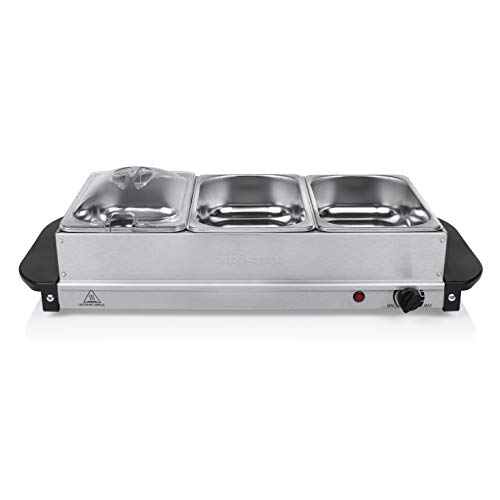 Tristar BP-6283 Servidor de buffet, Capacidad 3 x 2,4 l, Función Mantenimiento Calor y Placa Calientaplatos, Bandeja Alimentos Calientes con Tapas, Temperatura Ajustable, 200 W, Acero Inoxidable Tristar BP-6283 Servidor de buffet, Capacidad 3 x 2,4 l, Función Mantenimiento Calor y Placa Calientaplatos, Bandeja Alimentos Calientes con Tapas, Temperatura Ajustable, 200 W, Acero Inoxidable