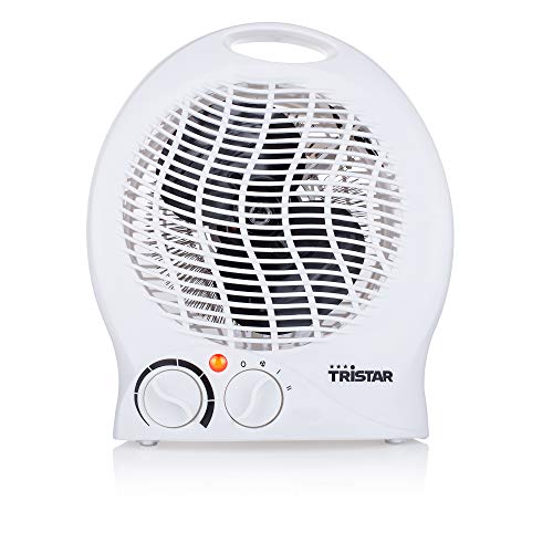 Tristar KA-5039 Calefactor con ventilador eléctrico y 3 funciones ajustables, Termostato regulable, 2000 W, Asa integrada, Blanco