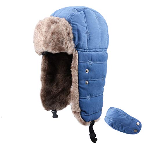 TRIWONDER Sombrero de Soldado de Esquí Térmico Invierno Gorros de Aviador Ruso Ushanka Gorras al Aire Libre (Azul - NO Impermeable)