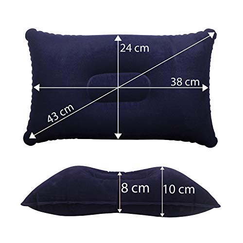 TRIXES 2 x Almohadas Inflables - para Viajar, la Playa o Cámping - Tacto Suave - Pequeño Tamaño Portátil - Azul Oscuro