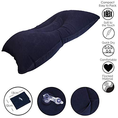 TRIXES 2 x Almohadas Inflables - para Viajar, la Playa o Cámping - Tacto Suave - Pequeño Tamaño Portátil - Azul Oscuro