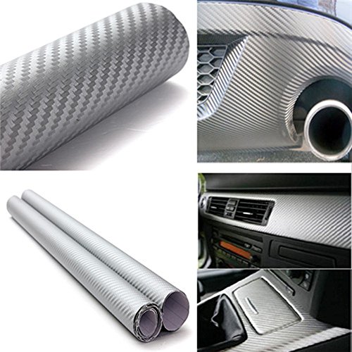 TRIXES 3D Vinilo de Fibra de Carbono Envoltura Adhesiva para Coche - Plata - Rollo para Recubrir de Vinilo - 1,52m x 0,30m - para Interior / Exterior - Efecto Texturizado 3D para Automóvil TRIXES 3D Vinilo de Fibra de Carbono Envoltura Adhesiva para Coche - Plata - Rollo para Recubrir de Vinilo - 1,52m x 0,30m - para Interior / Exterior - Efecto Texturizado 3D para Automóvil