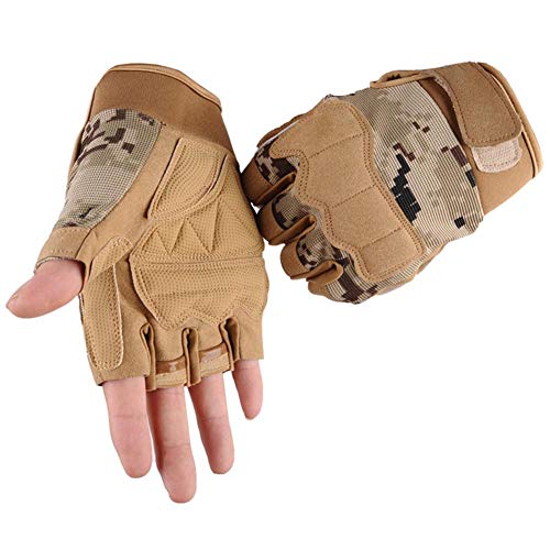 True-Ying Guantes de Medio Dedo Resistentes al Desgaste; Guantes Antideslizantes Que absorben los Golpes, Guantes de Goma sin Guantes, café, Extra-Large