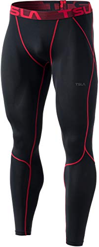 TSLA Dri Fit Mallas interiores de compresión para hombre, Mallas deportivas para entrenamiento, Mup39 1 pack – Negro & Rojo, S TSLA Dri Fit Mallas interiores de compresión para hombre, Mallas deportivas para entrenamiento, Mup39 1 pack – Negro & Rojo, S