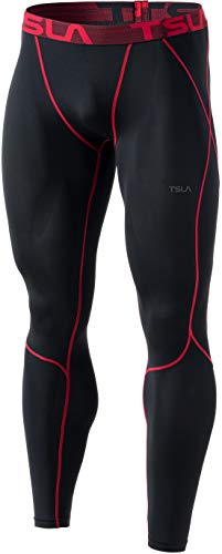 TSLA Dri Fit Mallas interiores de compresión para hombre, Mallas deportivas para entrenamiento, Mup39 1 pack – Negro & Rojo, S