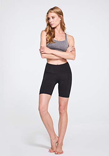 TSLA Fgs17 - Pantalones cortos de yoga para mujer con cintura media y bolsillo oculto, pantalones cortos de entrenamiento y pantalones cortos opacos con elástico atlético, color negro, talla M