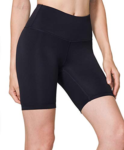 TSLA Fgs17 - Pantalones cortos de yoga para mujer con cintura media y bolsillo oculto, pantalones cortos de entrenamiento y pantalones cortos opacos con elástico atlético, color negro, talla M