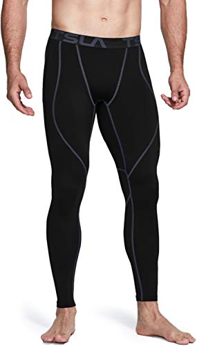 TSLA Yup53 - Mallas térmicas de compresión para hombre, con forro polar, 1 unidad, color negro y carbón, talla L