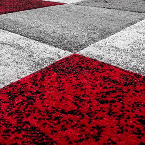 T&T Design Alfombra De Diseño Moderna Valencia Mármol A Cuadros Jaspeada Rojo Gris Blanco, Größe:160x230 cm
