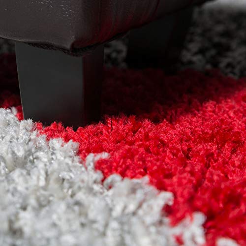 T&T Design - Alfombra lanuda de hilo largo Vigo con estampado en negro, blanco, gris y rojo a un precio excelente, polipropileno, 140 x 200 cm T&T Design - Alfombra lanuda de hilo largo Vigo con estampado en negro, blanco, gris y rojo a un precio excelente, polipropileno, 140 x 200 cm
