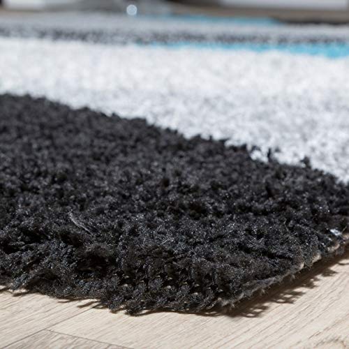 T&T Design - Alfombra lanuda de hilo largo Vigo con estampado en negro, blanco, gris y turquesa a un precio excelente, polipropileno, 140 x 200 cm T&T Design - Alfombra lanuda de hilo largo Vigo con estampado en negro, blanco, gris y turquesa a un precio excelente, polipropileno, 140 x 200 cm