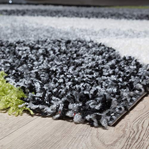 T&T Design - Alfombra lanuda de hilo largo Vigo con estampado en negro, blanco, gris y verde a un precio excelente, polipropileno, 160 x 220 cm T&T Design - Alfombra lanuda de hilo largo Vigo con estampado en negro, blanco, gris y verde a un precio excelente, polipropileno, 160 x 220 cm