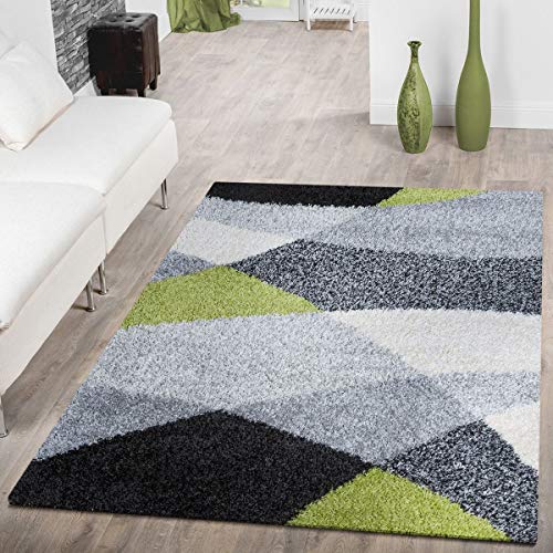 T&T Design - Alfombra lanuda de hilo largo Vigo con estampado en negro, blanco, gris y verde a un precio excelente, polipropileno, 160 x 220 cm T&T Design - Alfombra lanuda de hilo largo Vigo con estampado en negro, blanco, gris y verde a un precio excelente, polipropileno, 160 x 220 cm