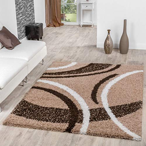 T&T Design Alfombra Shaggy Moderna Pelo Largo Diseño Vigo Marrón Beige Crema Mejor Precio, Größe:120x170 cm