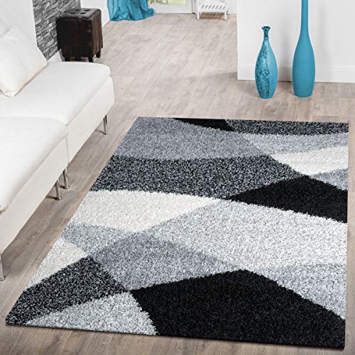 T&T Design Alfombra Shaggy Moderna Pelo Largo Diseño Vigo Negro Gris Blanco Al Mejor Precio, Größe:70x140 cm T&T Design Alfombra Shaggy Moderna Pelo Largo Diseño Vigo Negro Gris Blanco Al Mejor Precio, Größe:70x140 cm