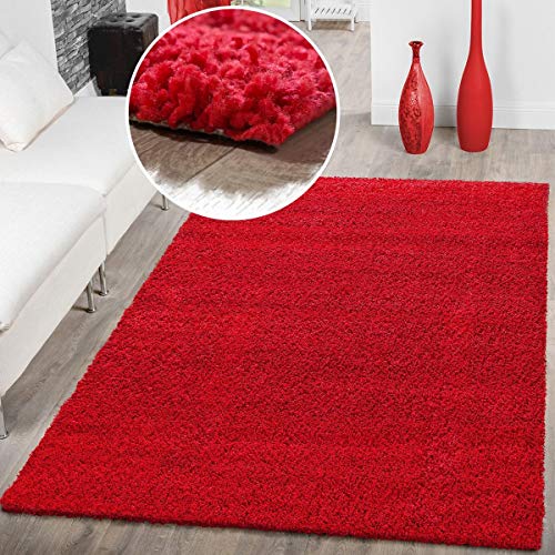 T&T Design Alfombra Shaggy Pelo Largo Moderna Monocolor En Rojo Precio Inmejorable, Größe:160x220 cm