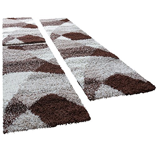 T&T Design Shaggy Camino Cuna Alfombra Vigo en marrón Beige Crema Juego de 3, Polipropileno, 2 Mal 70x140 1 Mal 70x250 cm T&T Design Shaggy Camino Cuna Alfombra Vigo en marrón Beige Crema Juego de 3, Polipropileno, 2 Mal 70x140 1 Mal 70x250 cm