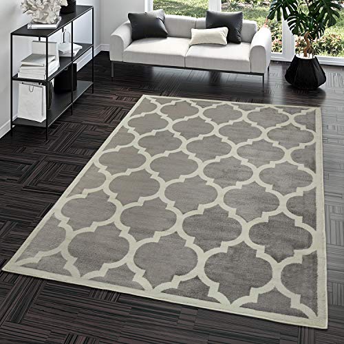 TT Home Alfombra De Salón Moderna De Pelo Corto Diseño Marroquí para Interior En Gris, Größe:240x340 cm