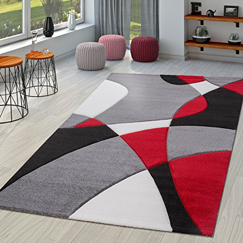 TT Home Alfombra Diseño Moderna Estampado Geométrico Contorneada Rojo Negro Gris, Größe:60x110 cm