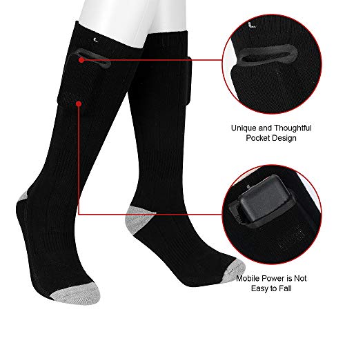 TTAototech Calcetines de calefacción eléctrica para hombre y mujer, calcetines de algodón cálidos para deportes al aire libre - camping, pesca, ciclismo, motociclismo, patinaje y esquí