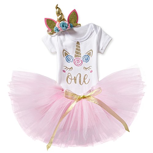TTYAOVO Bebé Niña 1er cumpleaños 3pcs Conjuntos con Diadema Unicorn y Mameluco y Faldas Tamaño 1 años Rosa y Unicornio TTYAOVO Bebé Niña 1er cumpleaños 3pcs Conjuntos con Diadema Unicorn y Mameluco y Faldas Tamaño 1 años Rosa y Unicornio