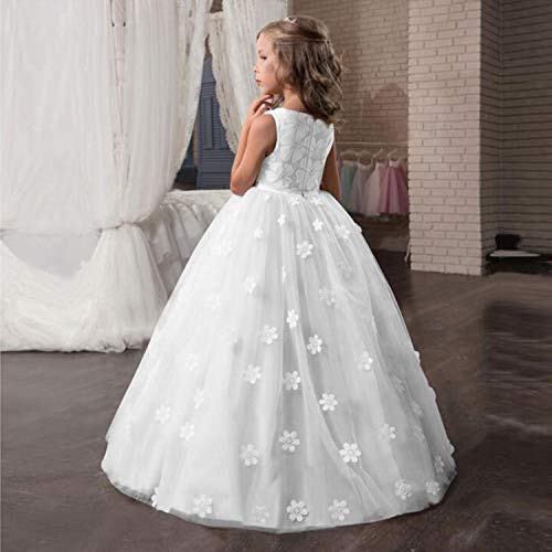 TTYAOVO Chicas Princesa Flor Vestir Hinchado Danza Pelota Tul Vestidos 6-7 años(Talla130) 363 Blanco