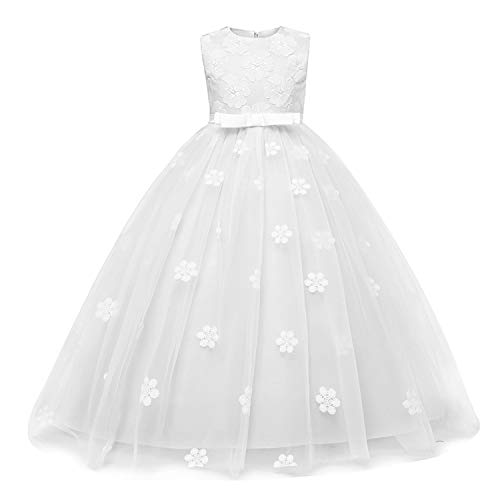 TTYAOVO Chicas Princesa Flor Vestir Hinchado Danza Pelota Tul Vestidos 6-7 años(Talla130) 363 Blanco