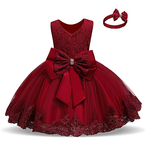 TTYAOVO Vestido de Fiesta de Encaje de Dama de Honor de la Boda de la Princesa de Las Niñas Tamaño(100) 18-24 Meses 06 Rojo