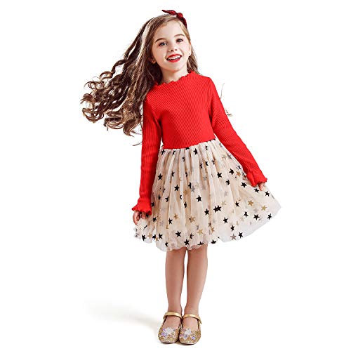 TTYAOVO Vestido de Tul de Fiesta de Princesa de Manga Larga para Niñas Talla(140) 6-7 años 671 Rojo TTYAOVO Vestido de Tul de Fiesta de Princesa de Manga Larga para Niñas Talla(140) 6-7 años 671 Rojo
