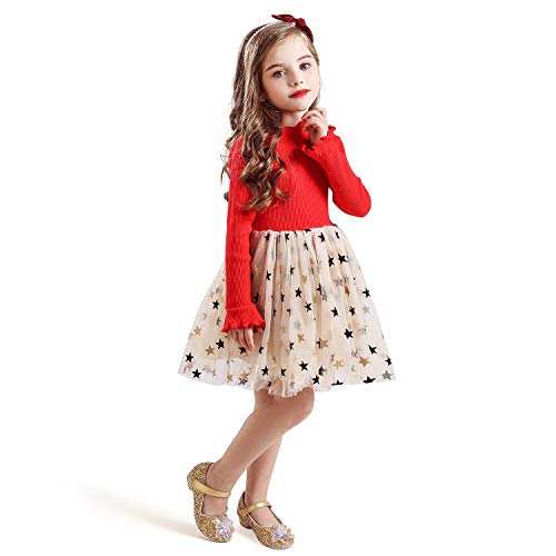 TTYAOVO Vestido de Tul de Fiesta de Princesa de Manga Larga para Niñas Talla(140) 6-7 años 671 Rojo