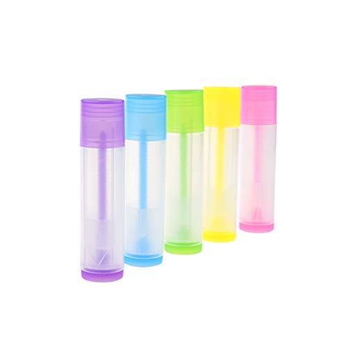 Tubos para envasar bálsamo labial - Paquete 50 Tubos - Hágalo usted mismo - 5,5 ml - Incluye 50 Adhesivos Escribibles (10x5 colores) y 50 Adhesivos de Bálsamo Labial Impresos