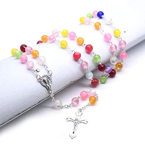 TUDUDU Collar De Rosario De Cuentas De Colores, Suministros De Oración De Cruz De Cristo, Regalos Religiosos, Longitud Total 56 Cm TUDUDU Collar De Rosario De Cuentas De Colores, Suministros De Oración De Cruz De Cristo, Regalos Religiosos, Longitud Total 56 Cm