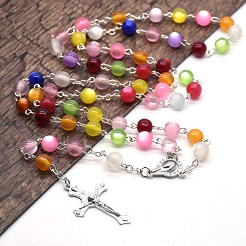 TUDUDU Collar De Rosario De Cuentas De Colores, Suministros De Oración De Cruz De Cristo, Regalos Religiosos, Longitud Total 56 Cm TUDUDU Collar De Rosario De Cuentas De Colores, Suministros De Oración De Cruz De Cristo, Regalos Religiosos, Longitud Total 56 Cm