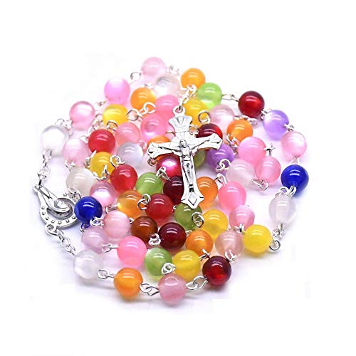 TUDUDU Collar De Rosario De Cuentas De Colores, Suministros De Oración De Cruz De Cristo, Regalos Religiosos, Longitud Total 56 Cm TUDUDU Collar De Rosario De Cuentas De Colores, Suministros De Oración De Cruz De Cristo, Regalos Religiosos, Longitud Total 56 Cm