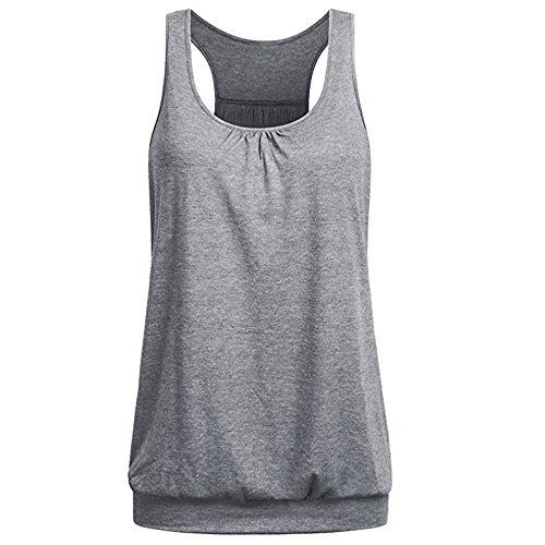 TUDUZ Blusa Mujer Sin Manga Verano Camisa Deportiva Top Cuello Redondo Chaleco Suelto Camiseta Moda (Gris.B, M)