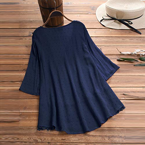 TUDUZ Blusas Mujer Manga Corta Verano Sólido O-Cuello Bolsillos De Lino Camisas Camisetas Moda 2019 (Armada-B, L) TUDUZ Blusas Mujer Manga Corta Verano Sólido O-Cuello Bolsillos De Lino Camisas Camisetas Moda 2019 (Armada-B, L)