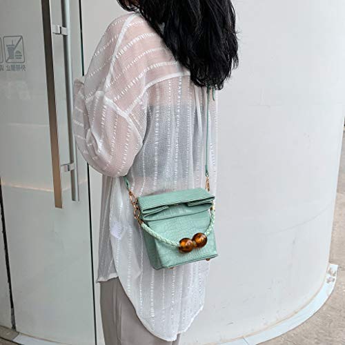 TUDUZ Bolso Bandolera Mujer De Hombro De Cocodrilo Trenzado A Mano Con Cuentas Retro Bolso De Mensajero (Verde) TUDUZ Bolso Bandolera Mujer De Hombro De Cocodrilo Trenzado A Mano Con Cuentas Retro Bolso De Mensajero (Verde)