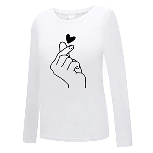 TUDUZ Camisas Mujer Manga Larga Blusas Impresión Tops Cuello Redondo Camisetas (Blanco.a, S)