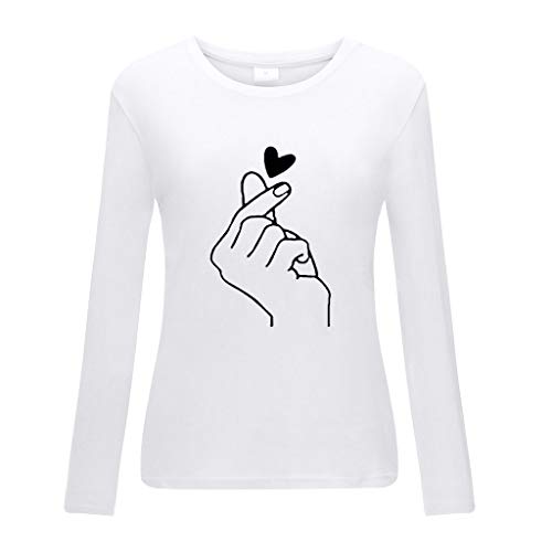 TUDUZ Camisas Mujer Manga Larga Blusas Impresión Tops Cuello Redondo Camisetas (Blanco.a, S)