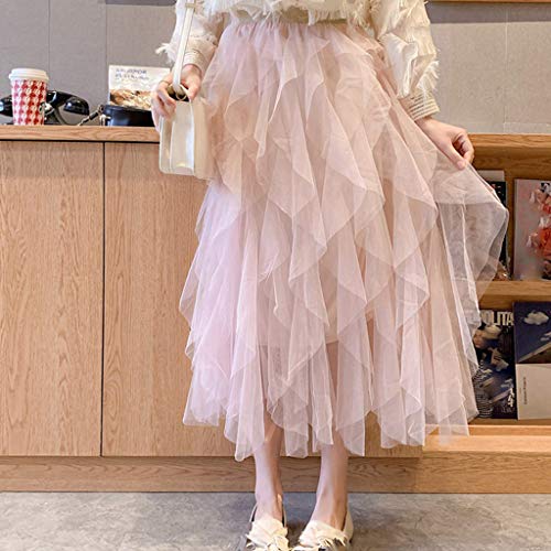 TUDUZ Faldas Mujer Largas Verano Casual para Cómoda De Tul De Cintura Alta Falda Plisada del Tutú De Midi (Beige, Free Size) TUDUZ Faldas Mujer Largas Verano Casual para Cómoda De Tul De Cintura Alta Falda Plisada del Tutú De Midi (Beige, Free Size)