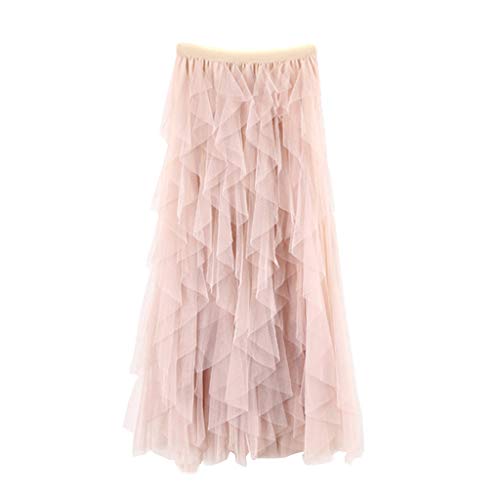 TUDUZ Faldas Mujer Largas Verano Casual para Cómoda De Tul De Cintura Alta Falda Plisada del Tutú De Midi (Beige, Free Size) TUDUZ Faldas Mujer Largas Verano Casual para Cómoda De Tul De Cintura Alta Falda Plisada del Tutú De Midi (Beige, Free Size)