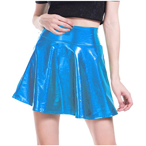 TUDUZ Mini Falda De Lentejuelas Plisada Acampanada MetáLica Brillante para Niña Mujer Enaguas Cortas (Azul, L)