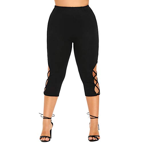 TUDUZ Mujer Pantalones Cortos Verano Cintura Alta Elástico Color Sólido Ropa Deportiva Talla Extra (Negro.b, L)