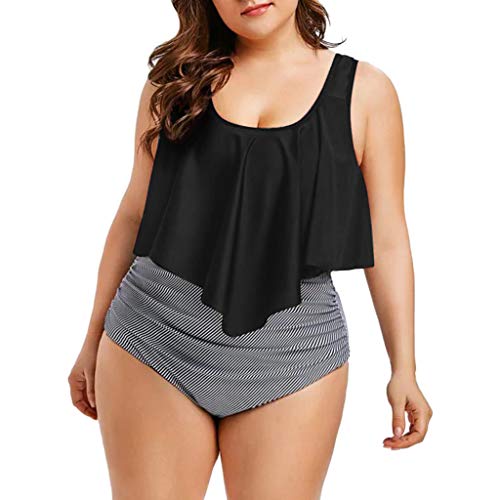 TUDUZ Mujer Tankini De Dos Piezas Bikini Talla Extra Floral Impreso Conjunto De Trajes De Baño (Negro.b, XL)