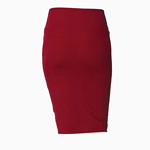 TUDUZ Mujeres Falda Midi Cintura Alta Elasticidad Bodycon Tubo Falda LáPiz CóModo Falda para Ropa De Oficina (Rojo, L)