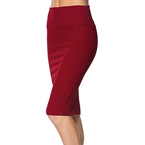 TUDUZ Mujeres Falda Midi Cintura Alta Elasticidad Bodycon Tubo Falda LáPiz CóModo Falda para Ropa De Oficina (Rojo, L)