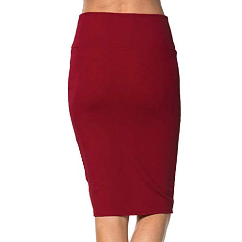 TUDUZ Mujeres Falda Midi Cintura Alta Elasticidad Bodycon Tubo Falda LáPiz CóModo Falda para Ropa De Oficina (Rojo, L)