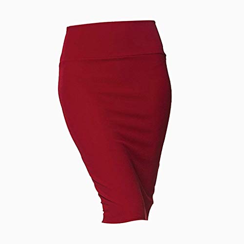 TUDUZ Mujeres Falda Midi Cintura Alta Elasticidad Bodycon Tubo Falda LáPiz CóModo Falda para Ropa De Oficina (Rojo, L)