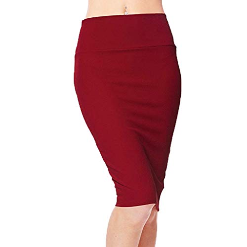 TUDUZ Mujeres Falda Midi Cintura Alta Elasticidad Bodycon Tubo Falda LáPiz CóModo Falda para Ropa De Oficina (Rojo, L)